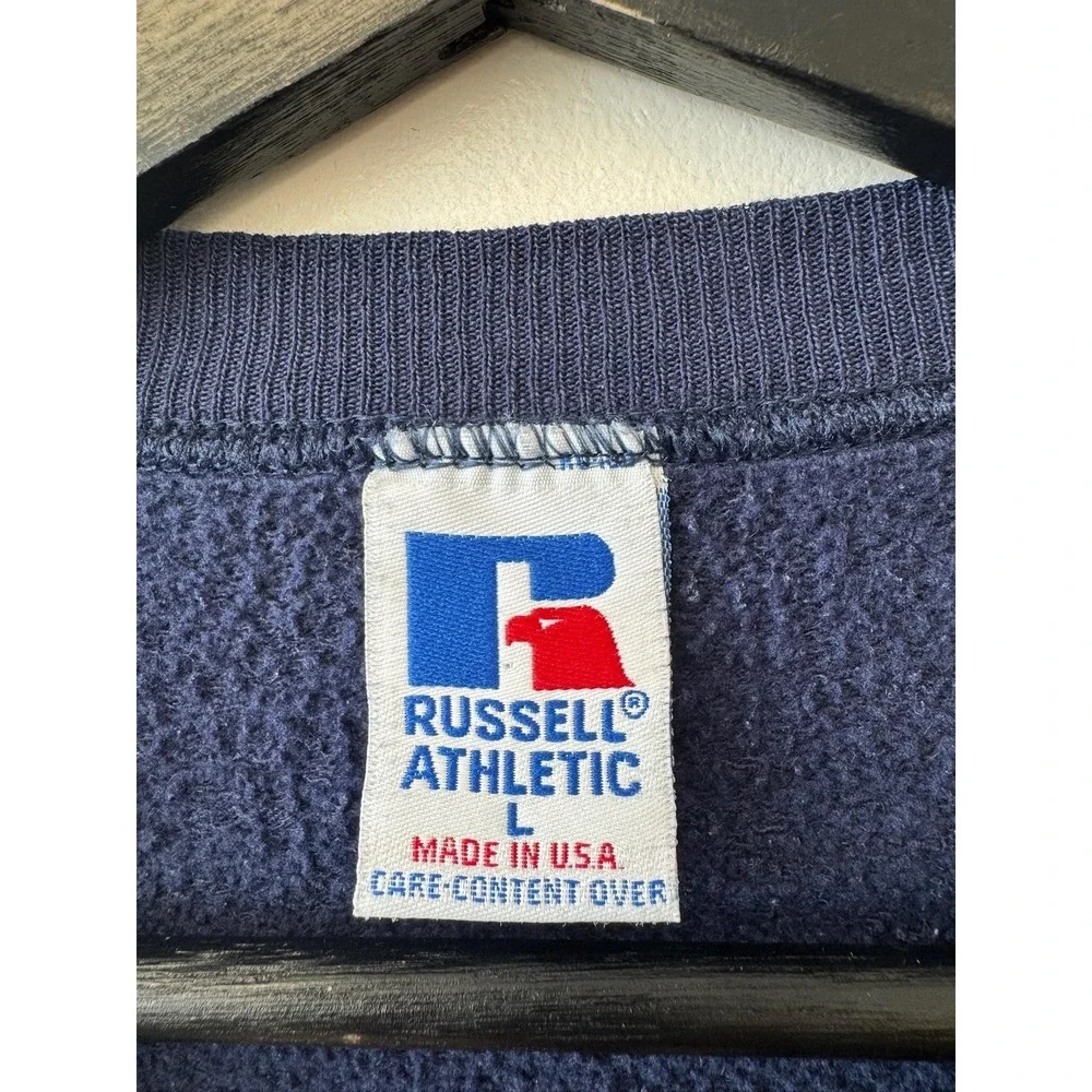 Vintage Russell Athletic Navy Sweatshirt Mens Medium Blue Graphic Military 90s‎ - Picture 2 of 8